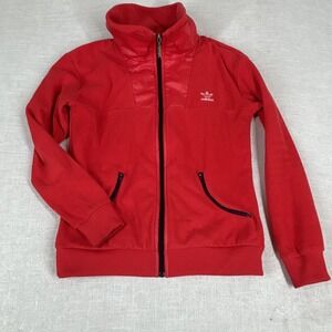 Adidas Originals Jacket Womens Red‎ Full Zip Trefoil Track Fleece Stand Collar